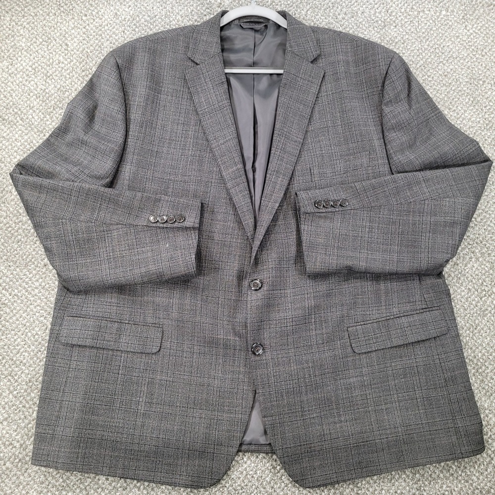 Chaps Mens 52R Grey Glen Plaid Two Button Blazer Sport Coat Stretch Jacket